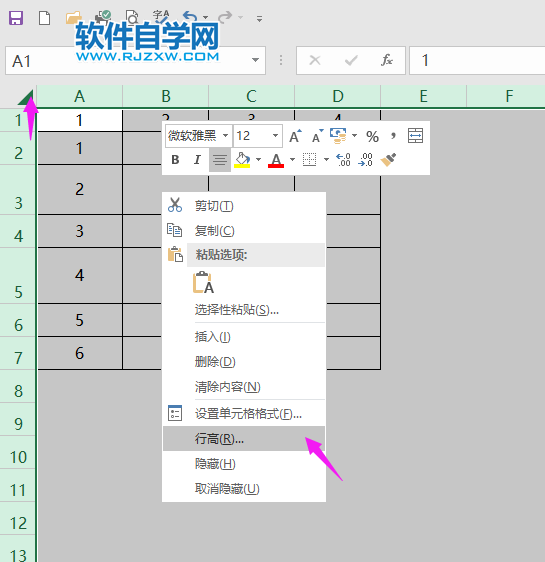 excel怎么设置行高为25第4步