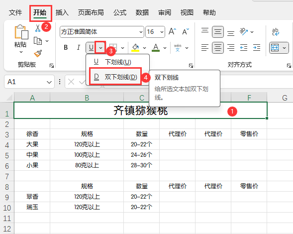 EXCEL给所选文本加双下划线的方法第2步