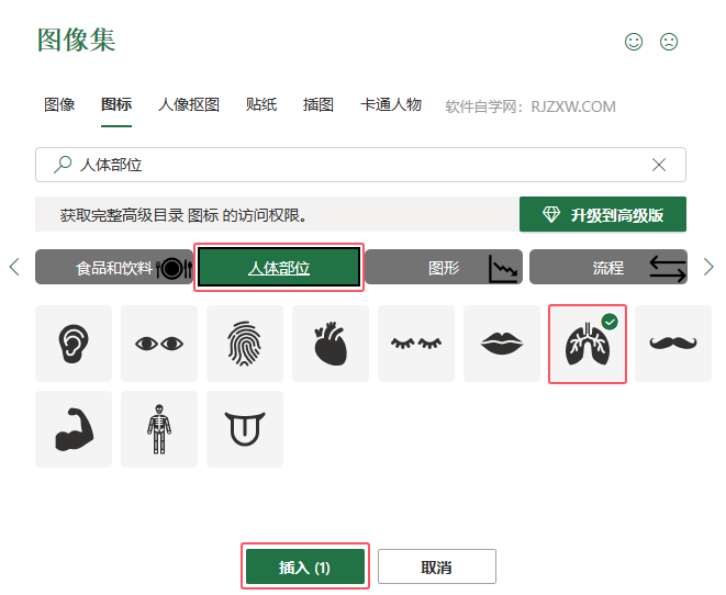 EXCEL软件插入肺图标的方法第4步