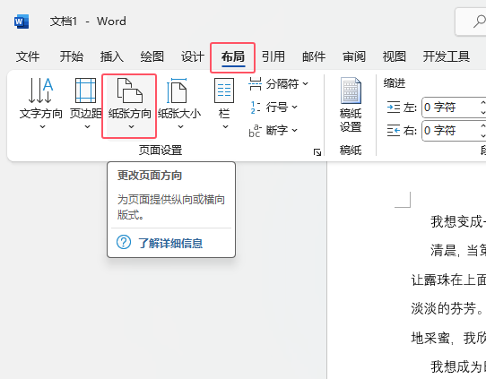 word2021如何把纵向页面设置横向页面第2步