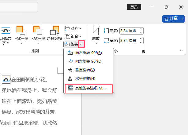 word2021图标如何任意旋转固定的角度第2步