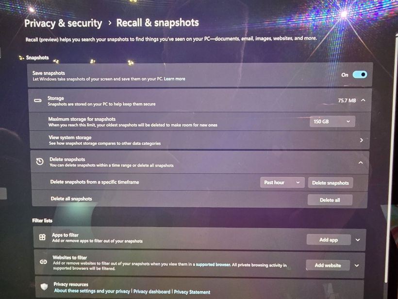 微软 Win11 Recall“记忆”AI 功能初体验:每隔 5 秒截屏、无网也能运行