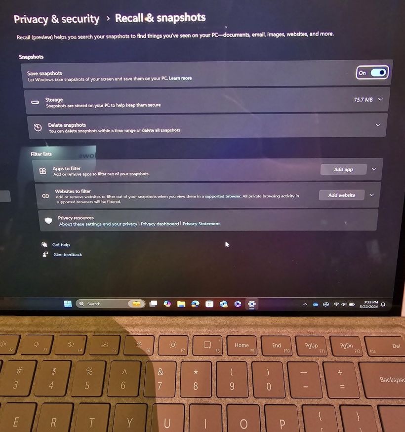 微软 Win11 Recall“记忆”AI 功能初体验:每隔 5 秒截屏、无网也能运行